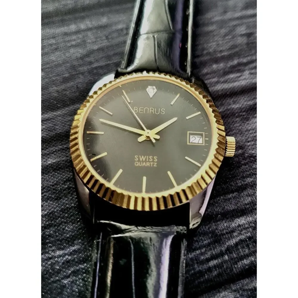 Rare Benrus Smoke Swiss Diamond President‎ Watch Fluted Bezel